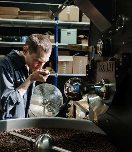 Man is smelling the coffee